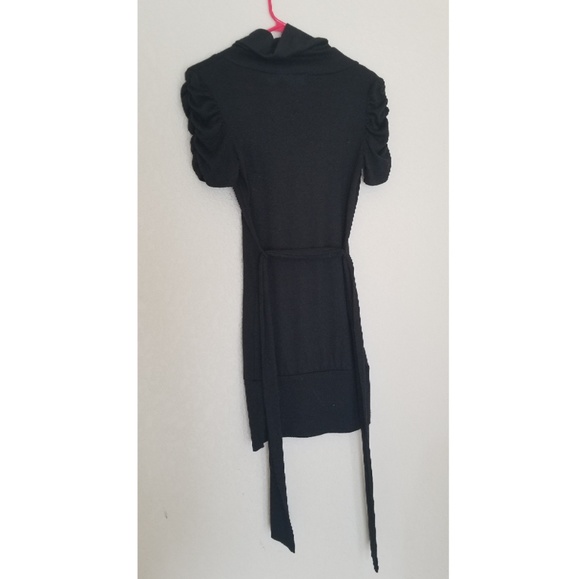 LAST CHANCE Black Cowl Neck Short Sleeve Tie Dress - Picture 2 of 4